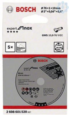 BOSCH 5 griešanas ripas INOX GWS 12V-76, 76x10x1 mm 2608601520 | Elektrika.lv