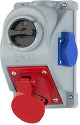 PCE Kontaktligzda v/a 5x16A+1xGS (3P+N+PE) 6h IP44 COMBO-POL, ar slēdzi, pelēka/sarkana 96061551 | Elektrika.lv