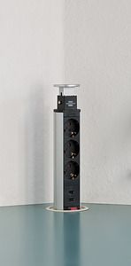 Brennenstuhl Pagarinātajs iebūvējamais Tower Power 2m 3 rozetes + 2xUSB H05VV-F melns/sudrabs 1396200013 | Elektrika.lv