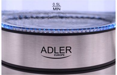 ADLER Elektro tējkanna Standard, 2000 W, 1.7 L, Stikls, Nerūsējošais tērauds/Melns AD 1225 | Elektrika.lv